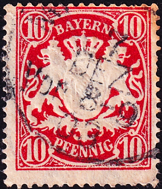 Германия , Бавария 1888 год . Герб Баварии . 010 pf. Каталог 13,0 €. (6)